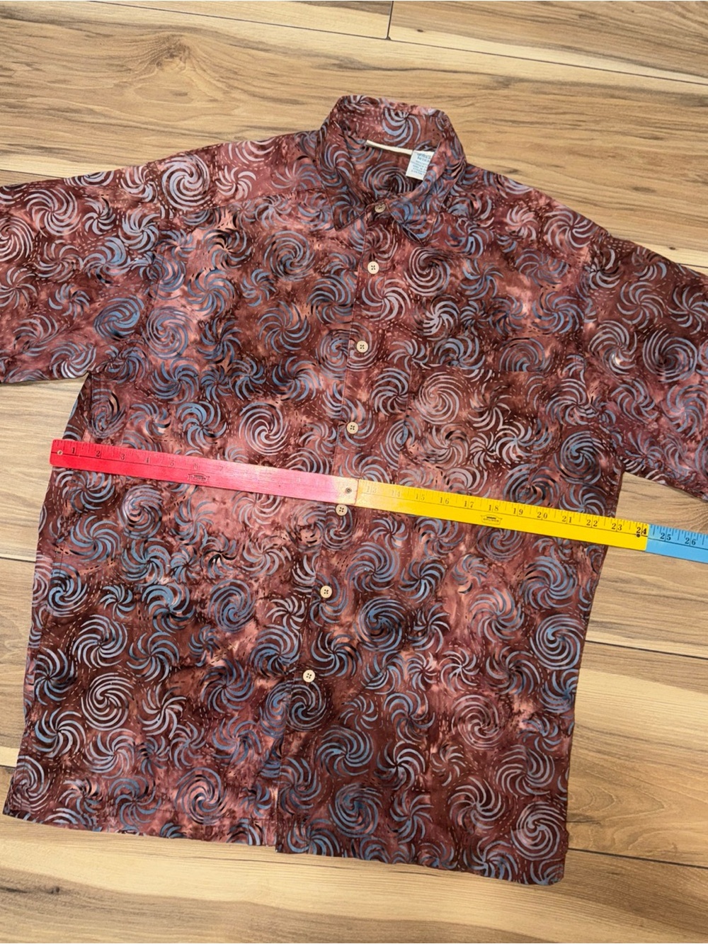 TravelSmith Men's Colourful Batik Abstract Spirals Print Cotton Button Shirt M